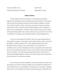 Reaction Paper For China In Africa