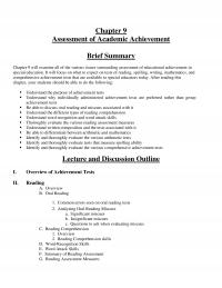 Special Education Chapter 9 Assessment Academic Achievement Brief Summary Will Examine All The Various