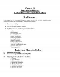 Special Education Chapter 16 Determining Whether Disability Exists Eligibility Criteria Brief Summary This You
