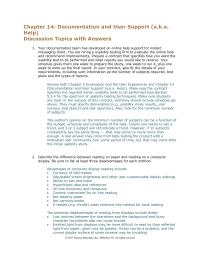 Software Design & Engineering Chapter 14 Documentation And User Support Aka Help Discussion Topics With Answers Your