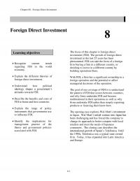 International Business Chapter 8 Foreign Direct Investment Foreign Direct Investment Learning Objectives The Focus This