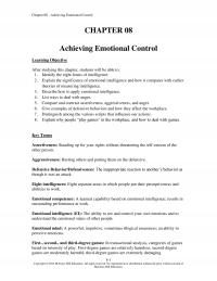 Human Resources Chapter 8 Achieving Emotional Control Achieving Emotional Control Learning Objective After Studying