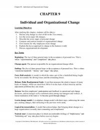 Human Resources Chapter 9 Individual And Organizational Change Individual And Organizational Change Learning Objectives