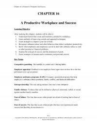 Human Resources Chapter 16 Productive Workplace And Success Productive Workplace And Success Learning Objective