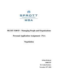 Negotiation MGMT 5100 D  Managing