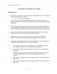 Investments & Securities Chapter 21 Option Valuation Option Valuation Problem Sets The Value Put Option