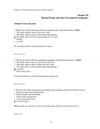 Investments & Securities Chapter 4 Mutual Funds And Other Investment Companies Mutual Funds And Other