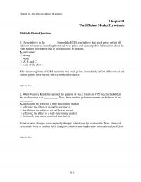 Investments & Securities Chapter 11 The Efficient Market Hypothesis The Efficient Market Hypothesis Multiple Choice