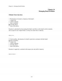 Investments & Securities Chapter 16 Managing Bond Portfolios Managing Bond Portfolios Multiple Choice Questions The