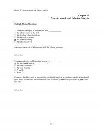 Investments & Securities Chapter 17 Macroeconomic And Industry Analysis Macroeconomic And Industry Analysis Multiple Choice