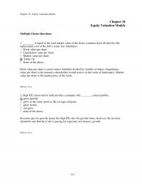 Investments & Securities Chapter 18 Equity Valuation Models Equity Valuation Models Multiple Choice Questions Equal