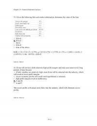 Investments & Securities Chapter 19 Financial Statement Analysis Given The Following Firm And Market Information Determine
