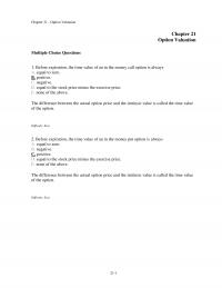 Investments & Securities Chapter 21 Option Valuation Option Valuation Multiple Choice Questions Before Expiration The