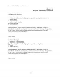 Investments & Securities Chapter 24 Portfolio Performance Evaluation Portfolio Performance Evaluation Multiple Choice Questions Trading