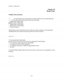 Investments & Securities Chapter 26 Hedge Funds Hedge Funds Multiple Choice Questions Are The Dominant