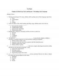 Linguistics Chapter 8 School age Years And Beyond Developing Later Language Multiple Choice