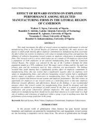 Effect Of Reward System On Employee Performance Among Selected Manufacturing Firms In The Litoral Region Of Cameroon