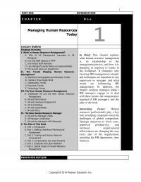 Human Resources Chapter 1 Part One Introduction Managing Human Resources Today Lecture Outline Strategic Overview What
