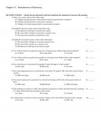 Mechanical Engineering Chapter 12 Introduction Electricity Multiple Choice Choose The One Alternative That Best Completes