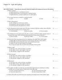 Mechanical Engineering Chapter 16 Light And Lighting Multiple Choice Choose The One Alternative That Best