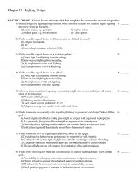 Mechanical Engineering Chapter 19 Lighting Design Multiple Choice Choose The One Alternative That Best Completes
