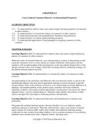 Marketing Chapter 13 Crosscultural Consumer Behavior International Perspective Learning Objectives Understand How Cultural Values