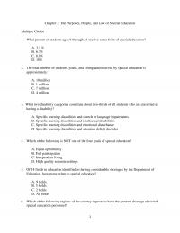 Special Education Chapter 1 The Purposes People And Law Special Education Multiple Choice What Percent