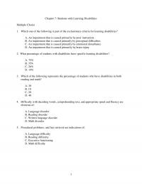 Special Education Chapter 7 Students With Learning Disabilities Multiple Choice Which One The Following Part