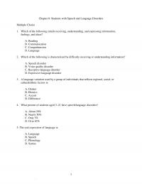 Special Education Chapter 8 Students With Speech And Language Disorders Multiple Choice Which The Following