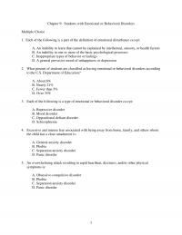 Special Education Chapter 9 Students With Emotional Behavioral Disorders Multiple Choice Each The Following Part