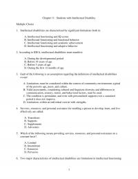 Special Education Chapter 11 Students With Intellectual Disability Multiple Choice Intellectual Disabilities Are Characterized Significant
