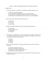Special Education Chapter 13 Students With Multiple Disabilities And Traumatic Brain Injury Multiple Choice Each
