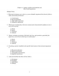 Special Education Chapter 14 Students With Physical Disabilities And Other Health Impairments Multiple Choice What