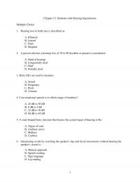 Special Education Chapter 15 Students With Hearing Impairments Multiple Choice Hearing Loss Both Ears Described