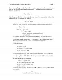 Management Chapter 2 College Mathematics Learning Worksheets Company Keeps Records The Total Revenue Money