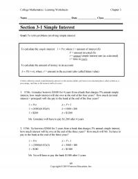 Management Chapter 3 College Mathematics Learning Worksheets Name Date Class Section Simple Interest Goal