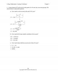 Management Chapter 3 College Mathematics Learning Worksheets George Deposits The End Each Quarter For