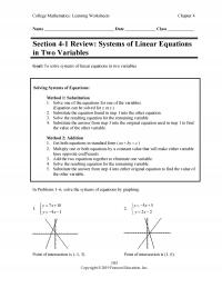 Management Chapter 4 College Mathematics Learning Worksheets Name Date Class Section Review Systems Linear