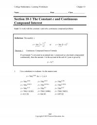 Management Chapter 10 College Mathematics Learning Worksheets Name Date Class Section The Constant And