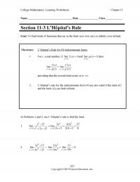 Management Chapter 11 College Mathematics Learning Worksheets Name Date Class Section Lhpitals Rule Goal