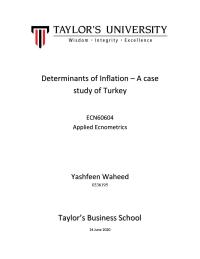 Determinants Of Inflation – A Case Study Of Turkey