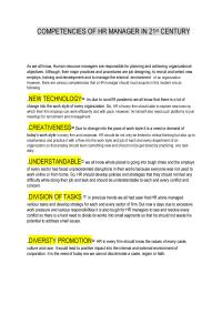 Competencies Of Hr Manager In 21st Century