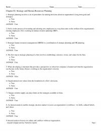Management Chapter 2 Name Class Date Strategy And Human Resources Planning Strategic Planning Involves