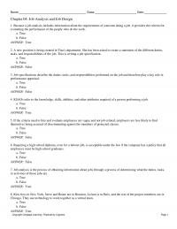 Management Chapter 4 Name Class Date Job Analysis And Job Design Because Job Analysis