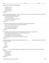 Management Chapter 4 Name Class Date Job Analysis And Job Design Alphabetical Order Numerical