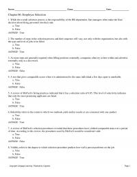 Management Chapter 6 Name Class Date Employee Selection While The Overall Selection Process The