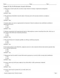 Management Chapter 10 Name Class Date Payforperformance Incentive Rewards Historically Incentive Plans Have Not