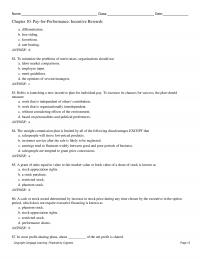 Management Chapter 10 Name Class Date Payforperformance Incentive Rewards Differentiation Freeriding Favoritism Rate Busting