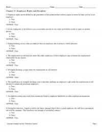 Management Chapter 13 Name Class Date Employees Rights And Discipline Employee Rights Can Defined