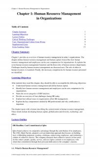 Management Chapter 1 Human Resource Management Organizations Human Resource Management Organizations Table Contents